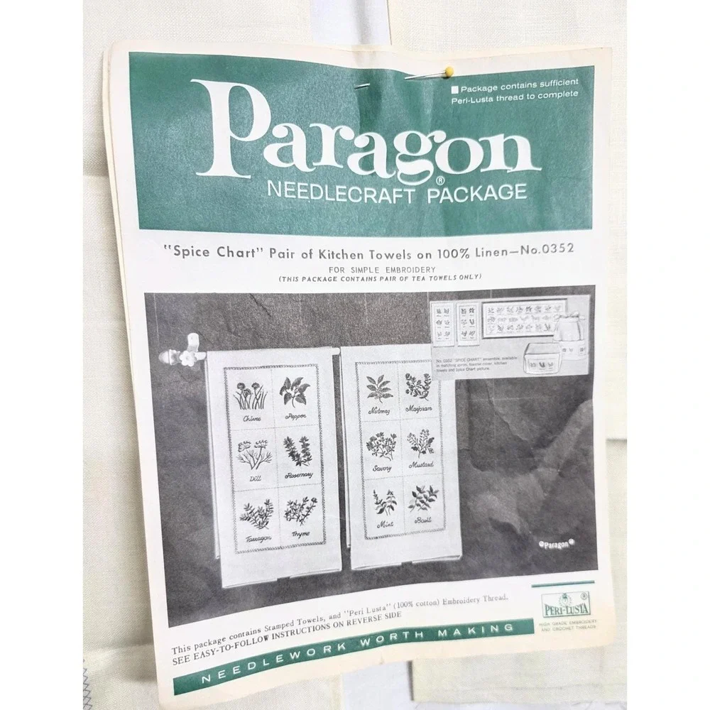 Vintage Paragon Spice Chart Embroidery Kitchen Towels Kit 0352 100% Linen